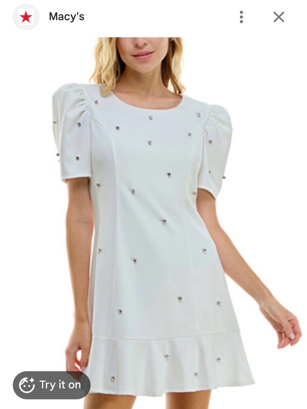 Embellished Puff-Sleeve White Dress
